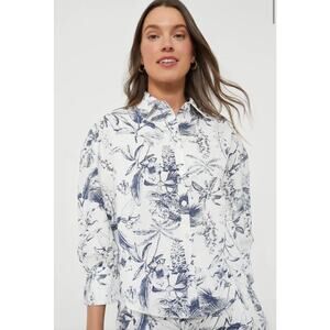 Tuckernuck Hyacinth House Whimsical Navy Floral Beau Boyfriend Shirt XS Coastal